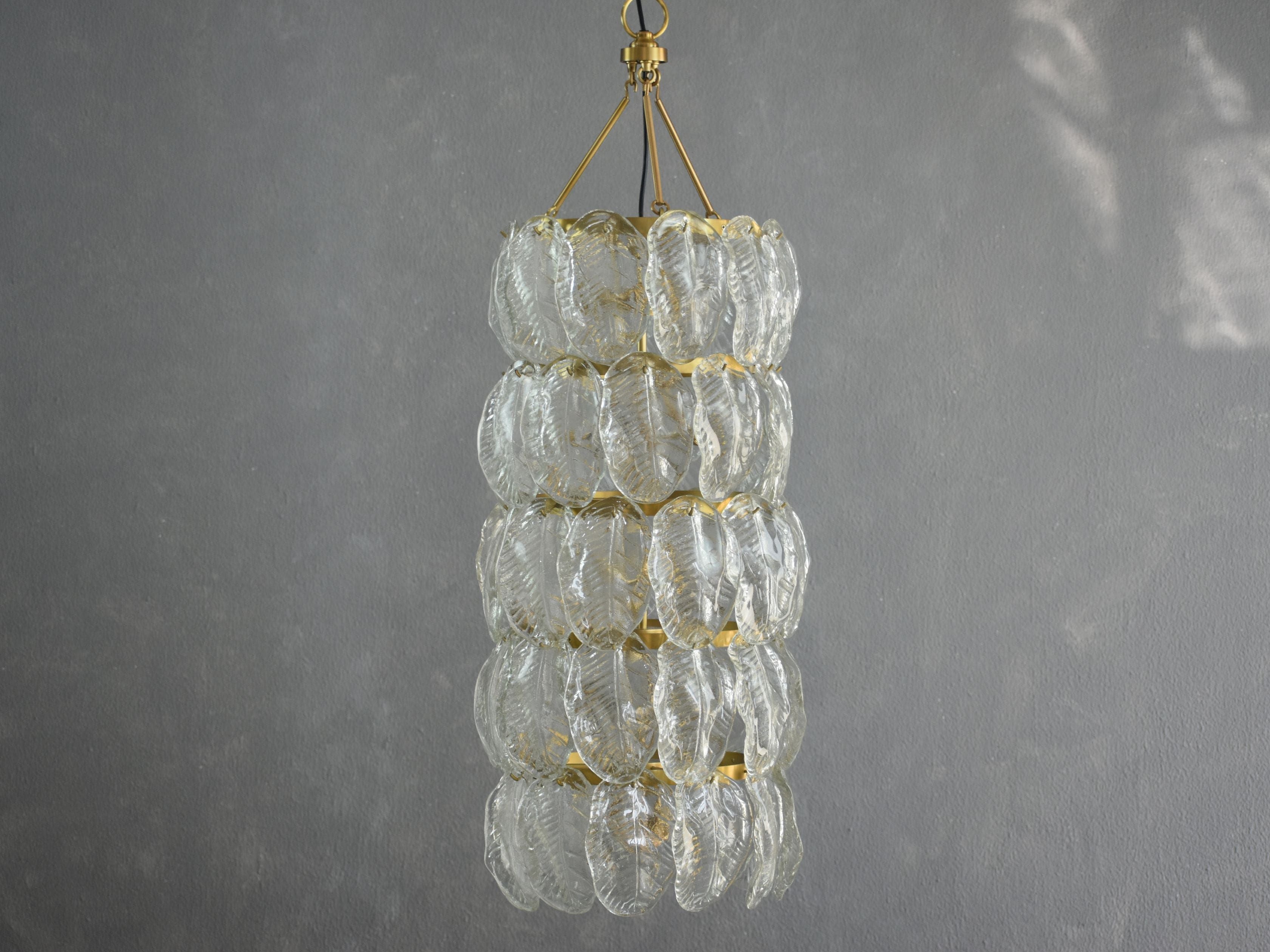 Vitri Chandelier in textured cast glass and brass